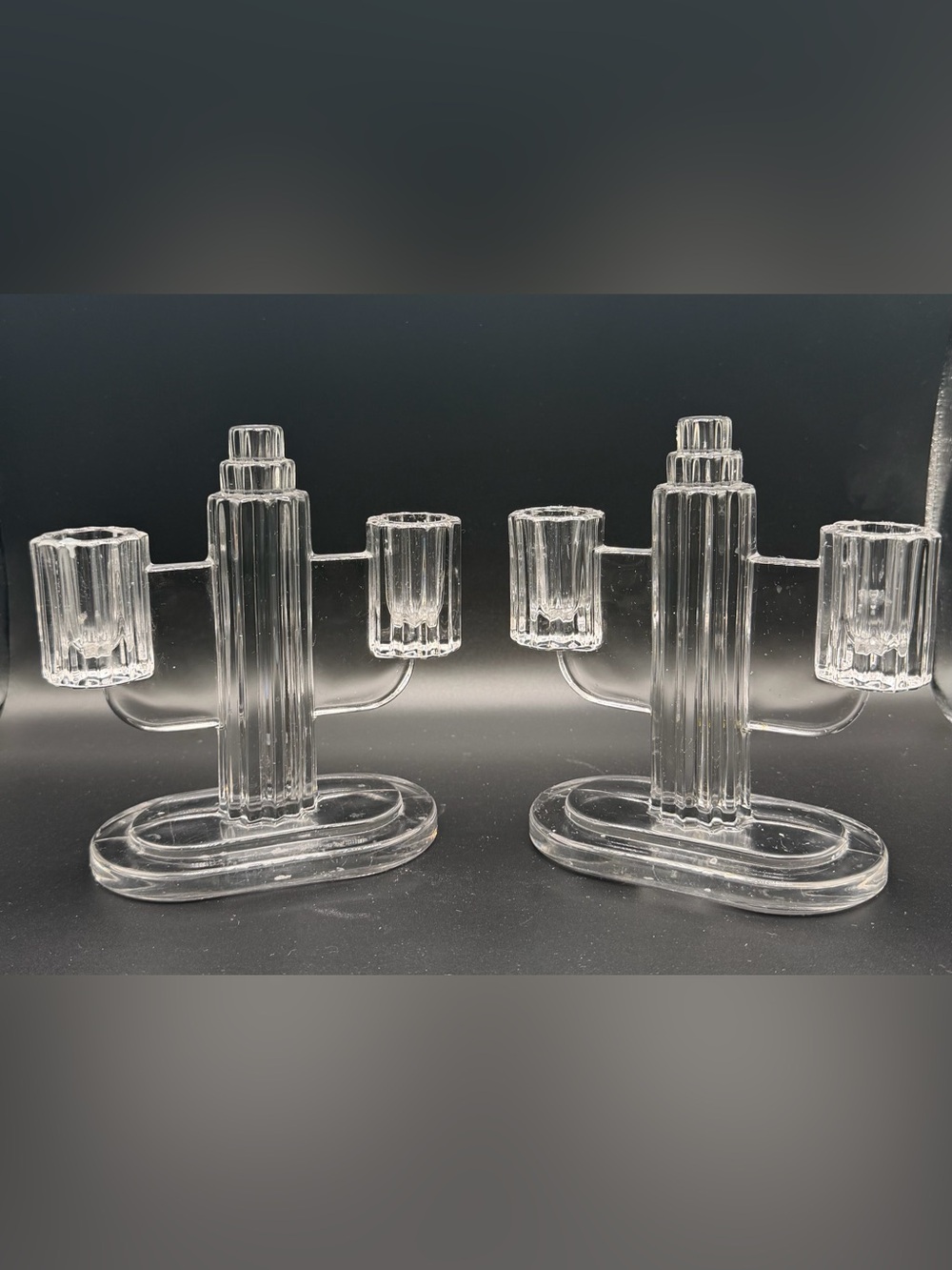 Vintage Art Deco Glass Candle Holders - Set of Two